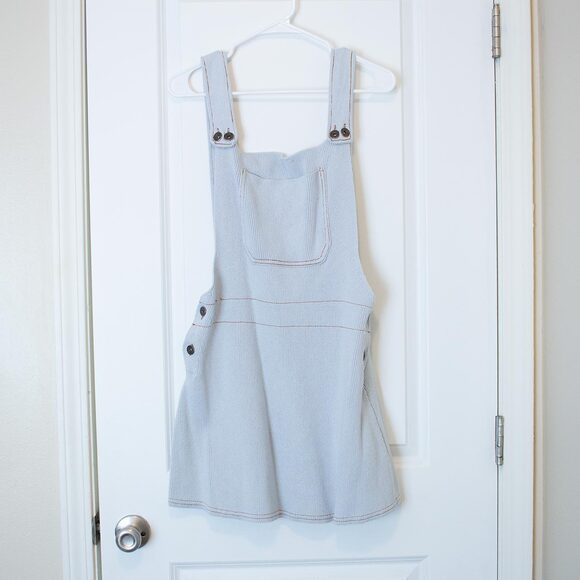 ZARA Overall Jumper Skirt Neutral Minimalist Utility Apron Mini Dress Style M - Picture 1 of 7